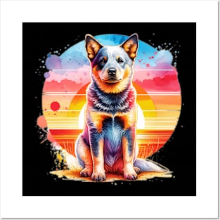 Watercolor Australian Cattle Dog Sunset. Posters and Art